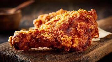 Studio closeup of rustic fried chicken food shot photo