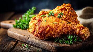 High resolution food image of crispy fried chicken leg photo