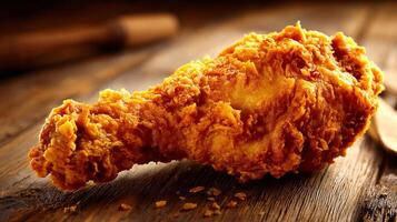 Natural lighting fried chicken leg image on wood table photo