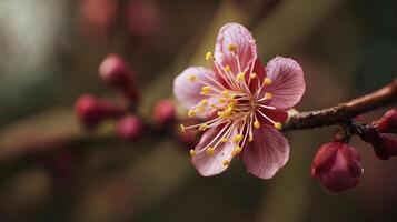 Flower with delicate detail in vibrant tree photo scene