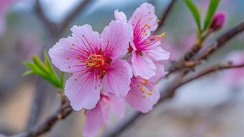 Glowing flower captured in spring light tree branch photo