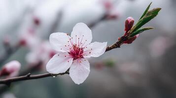 Flower on blooming branch in colorful nature photo