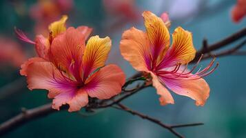 Flower captured on tree in soft sunlight photo