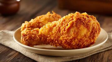 Fried chicken leg with soft studio light on table photo