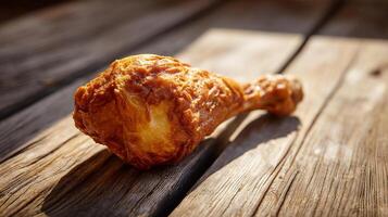 Fried chicken dish on rustic table with detailed texture photo