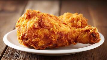 Chicken leg on wooden background with photorealistic sharpness photo