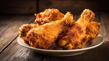 Real texture chicken leg photo on rustic dining table