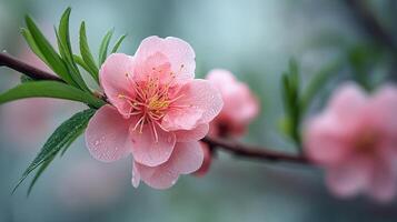 Vivid macro flower photo resting on blooming spring branch