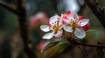 Macro flower photography on tree branch with lifelike textures photo