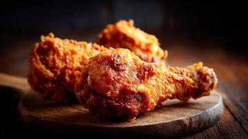 Crispy chicken leg photo with wooden table background