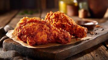 Chicken leg food photography with studio finish on wood photo