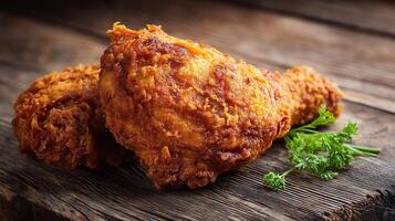 Crispy fried chicken leg photography with studio sharpness photo