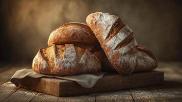 Golden crust artisan bread with light photography photo