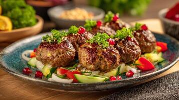 High-End Kabab Plating in a Styled Dining Setting photo