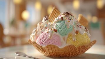 Ice cream scoops photo with rich creamy textures