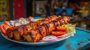 Mouthwatering kabab with bright fresh parsley and chili flakes photo