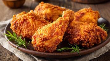 Photo of chicken leg on rustic plate