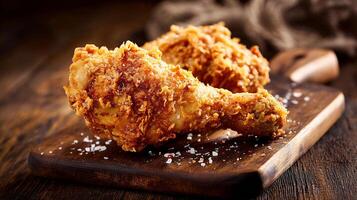 Rustic table photo of chicken leg with authentic feel