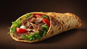 Fresh shawarma wrap with mixed meat photo