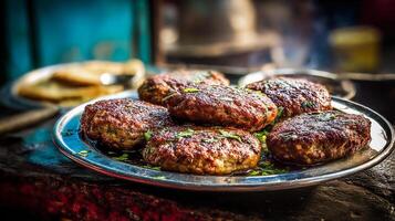 Delicious kabab photo showing juicy meat and spices