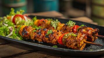 Photo of yummy kabab with juicy meat and grill marks