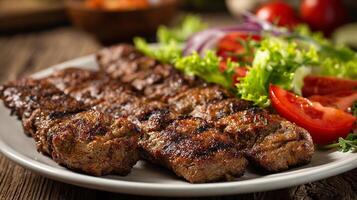 Delicious kabab with crispy edges and tender inside served hot photo