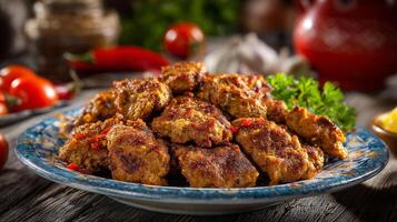 Delicious kabab with crispy edges and tender inside texture photo