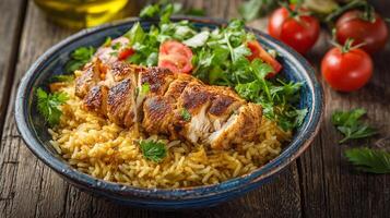 Biryani in focus showing layers in styled photography photo