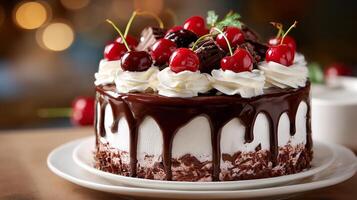 Close up photo of a colorful cake with rich frosting