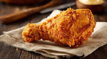 Studio photo of chicken leg with natural wood table