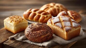 Photorealistic view of rustic bakery assortment photo