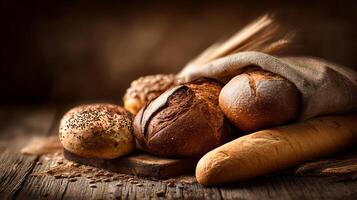 Rustic setting with delicious bakery goods photo