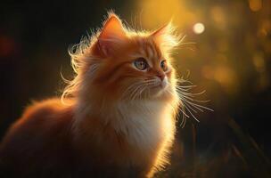 Golden Sunset Illuminates Fluffy Ginger Kitten photo