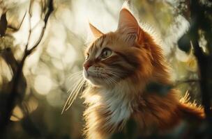 A Ginger Cat Gazes Into The Golden Sunlight photo