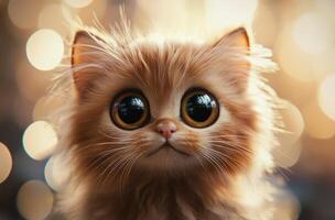 Adorable Fluffy Kitten With Large Eyes photo