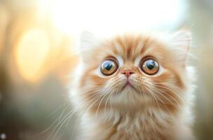 Adorable Orange Kitten With Large Eyes Looking Upward photo