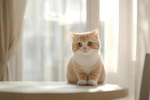 Adorable Kitten Sitting Near Window Sunlight photo