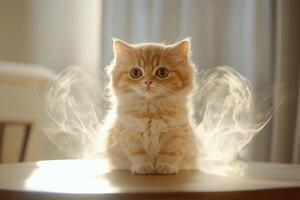 Adorable Fluffy Kitten With Angelic Smoke Wings photo