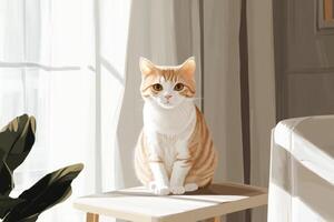 Orange Tabby Cat Sitting Near Window Sunlight photo