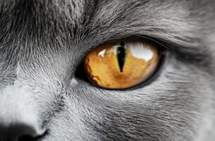 Grey cats eye and fur close up detail photo