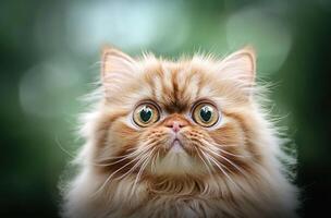 A Fluffy Persian Cat With Wide Surprised Eyes photo