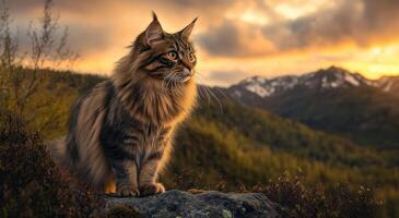 Majestic Maine Cat at Sunset Mountain View photo