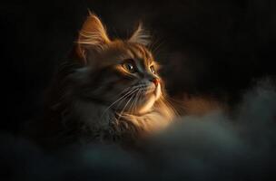 Golden Light Illuminates A Fluffy Cat Profile photo