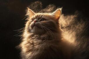 Fluffy Cat Illuminated Golden Dust Background photo