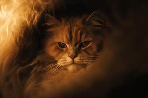 A Fluffy Persian Cat Nestled Comfortably In Fur photo