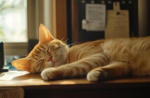 Orange Tabby Cat Sleeping Peacefully In Sunlight photo