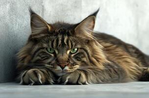 Majestic Maine Cat Resting Against A Wall photo