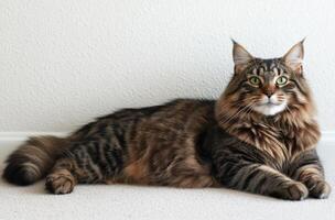 Maine Cat Lying Down on Carpet photo