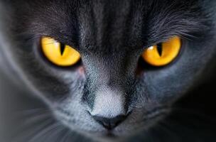 Gray Cat Close Up Intense Yellow Eyes photo