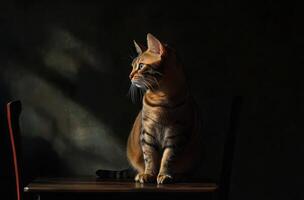 Bengal Cat Sitting Darkly Illuminated Profile photo